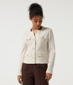 Round Neck Long Sleeve Waffle Casual Jacket — Cloud Dancer — view 4