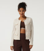 Round Neck Long Sleeve Waffle Casual Jacket — Cloud Dancer — view 1