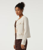 Round Neck Long Sleeve Waffle Casual Jacket — Cloud Dancer — view 3