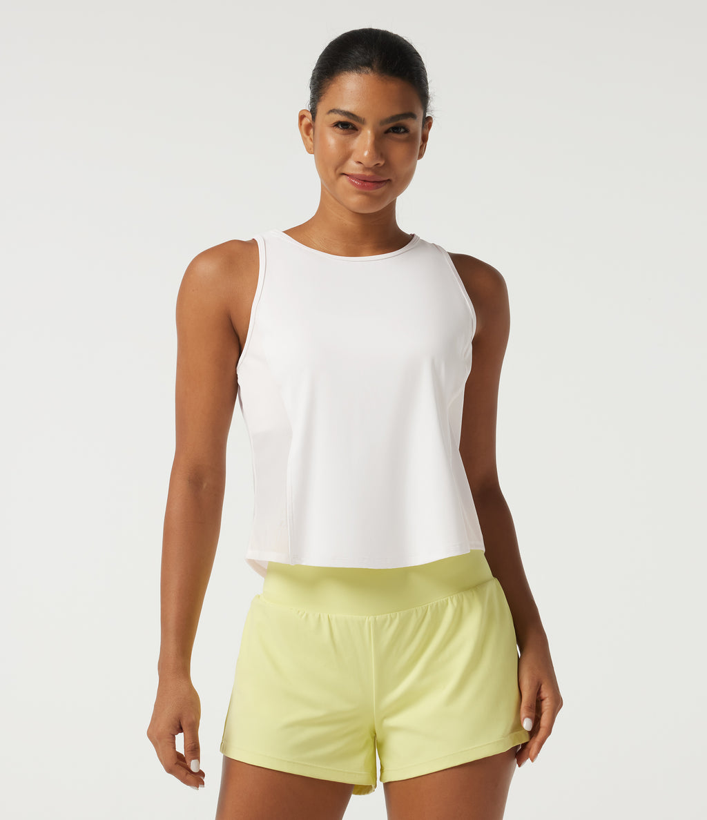 Airy InstantCool Round neck Contrast Mesh Curved Hem Running Tank Top — White — view 4