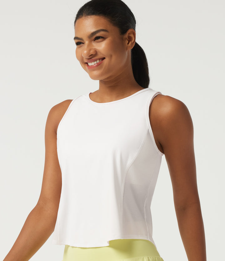 Airy InstantCool Round neck Contrast Mesh Curved Hem Running Tank Top — White — view 1