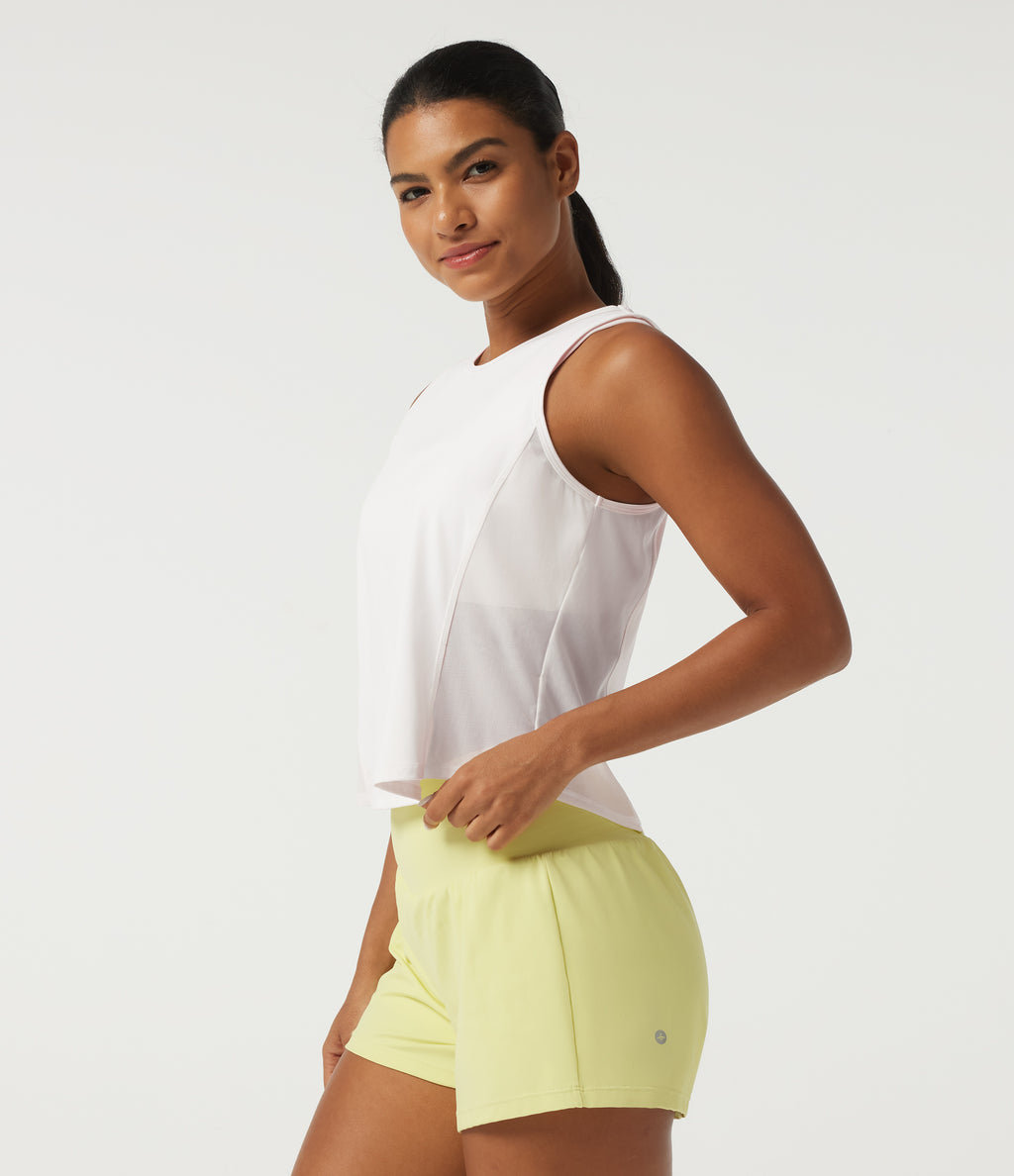 Airy InstantCool Round neck Contrast Mesh Curved Hem Running Tank Top — White — view 3