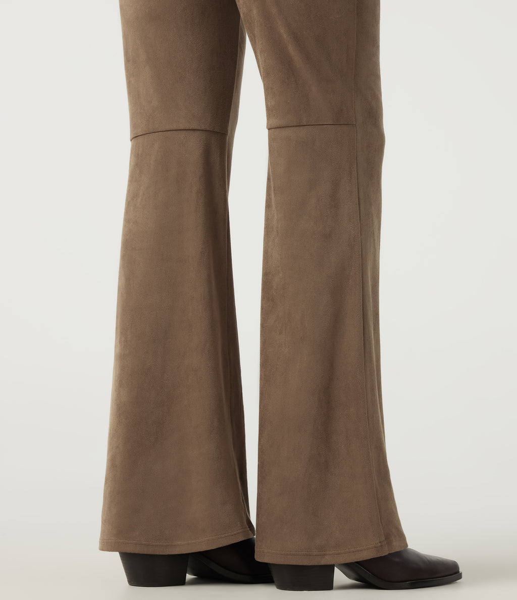 High Waisted Bootcut Suede Casual Trousers with Pockets — Coca Mocha — view 6