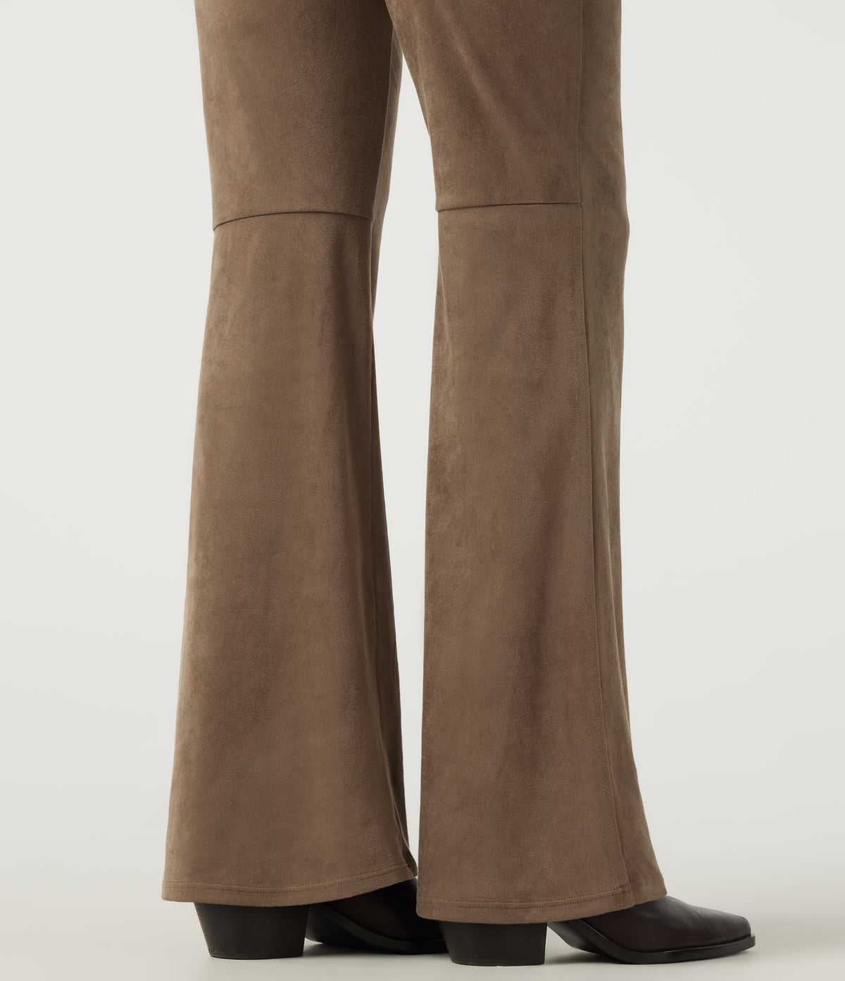 High Waisted Bootcut Suede Casual Trousers with Pockets — Coca Mocha — view 6