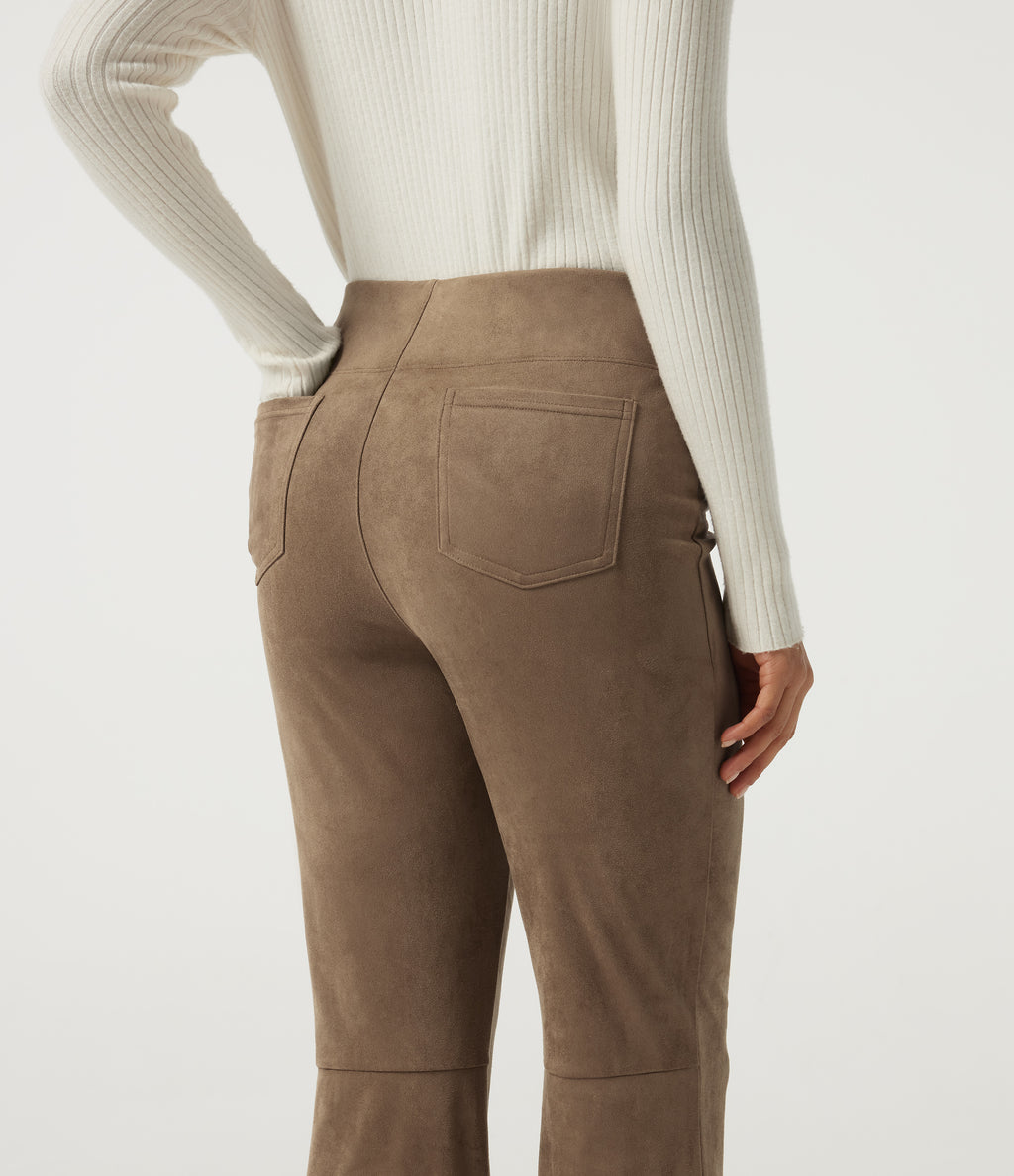 High Waisted Bootcut Suede Casual Trousers with Pockets — Coca Mocha — view 5