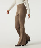 High Waisted Bootcut Suede Casual Trousers with Pockets — Coca Mocha — view 3