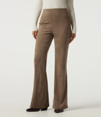 High Waisted Bootcut Suede Casual Trousers with Pockets — Coca Mocha — view 1