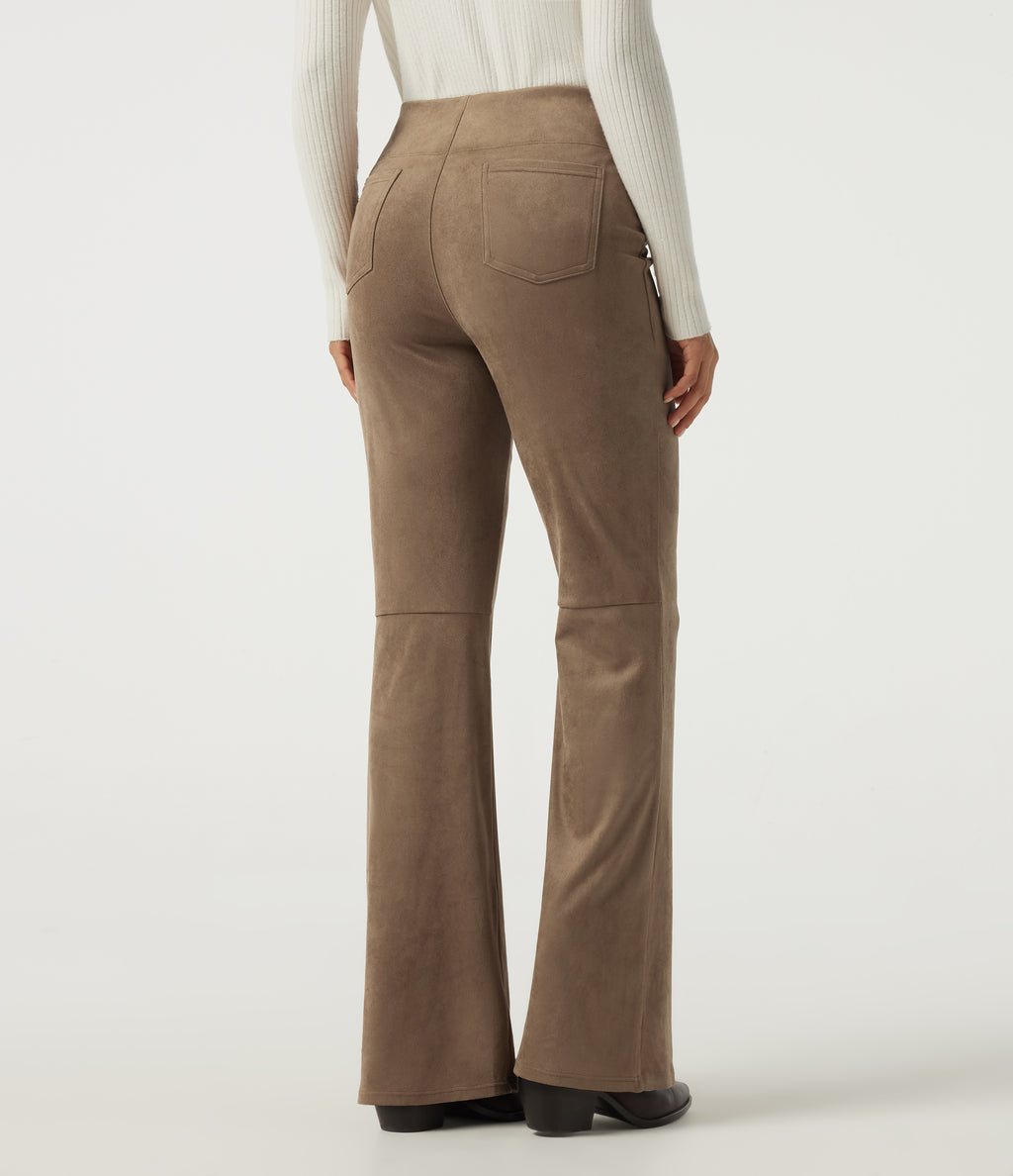 High Waisted Bootcut Suede Casual Trousers with Pockets — Coca Mocha — view 2