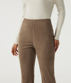 High Waisted Bootcut Suede Casual Trousers with Pockets — Coca Mocha — view 4