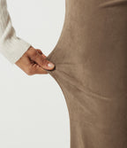 High Waisted Bootcut Suede Casual Trousers with Pockets — Coca Mocha — view 7