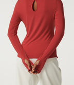 Boat Neck Long Sleeve Keyhole Back Casual Top with Thumbholes — Rubicondo — view 5