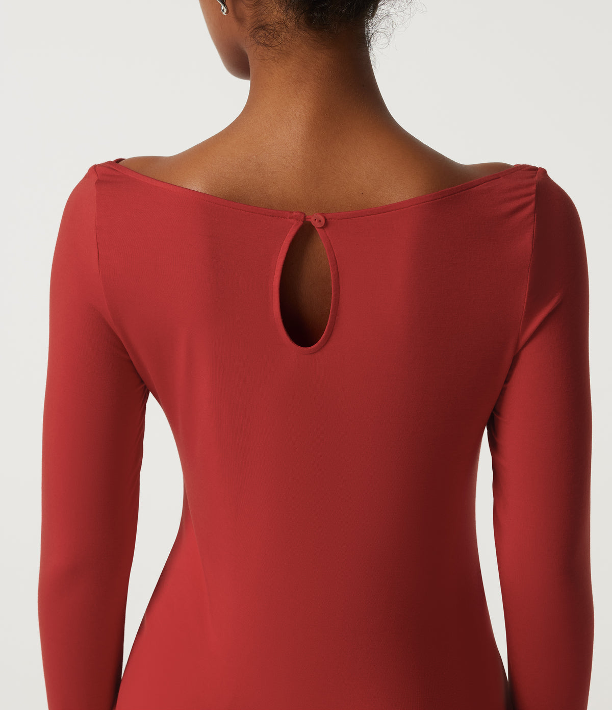 Boat Neck Long Sleeve Keyhole Back Casual Top with Thumbholes — Rubicondo — view 7