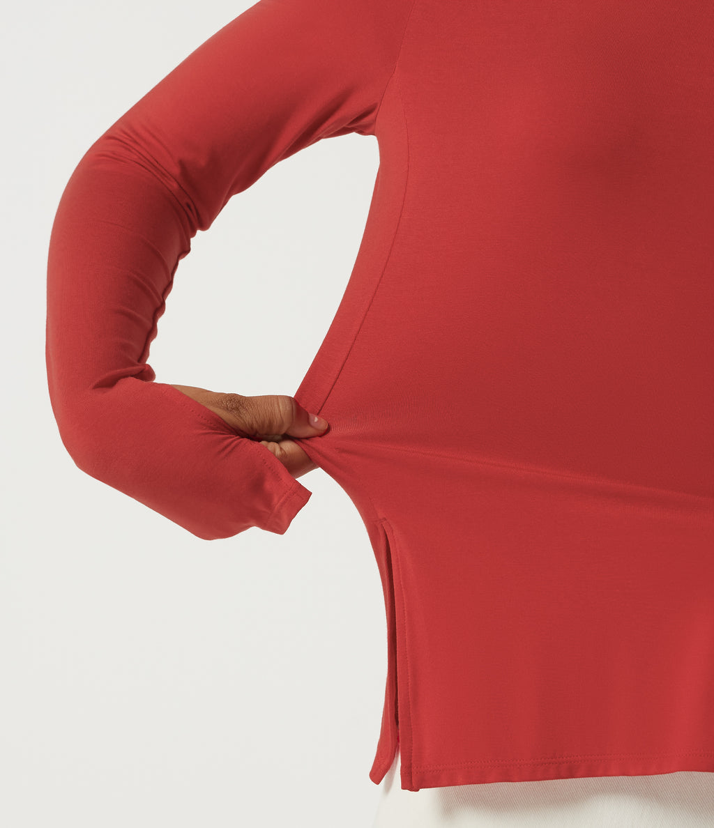 Boat Neck Long Sleeve Keyhole Back Casual Top with Thumbholes — Rubicondo — view 8