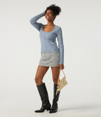 Ribbed Knit Square Neck Long Sleeve Casual Jumper — Niagara Mist — view 8