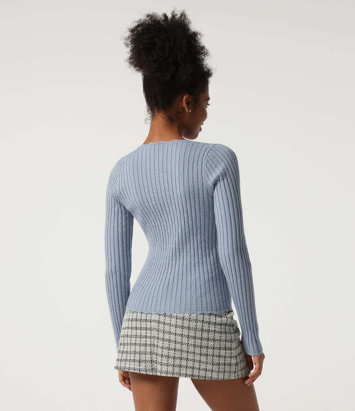 Ribbed Knit Square Neck Long Sleeve Casual Jumper — Niagara Mist — view 2