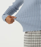 Ribbed Knit Square Neck Long Sleeve Casual Jumper — Niagara Mist — view 7