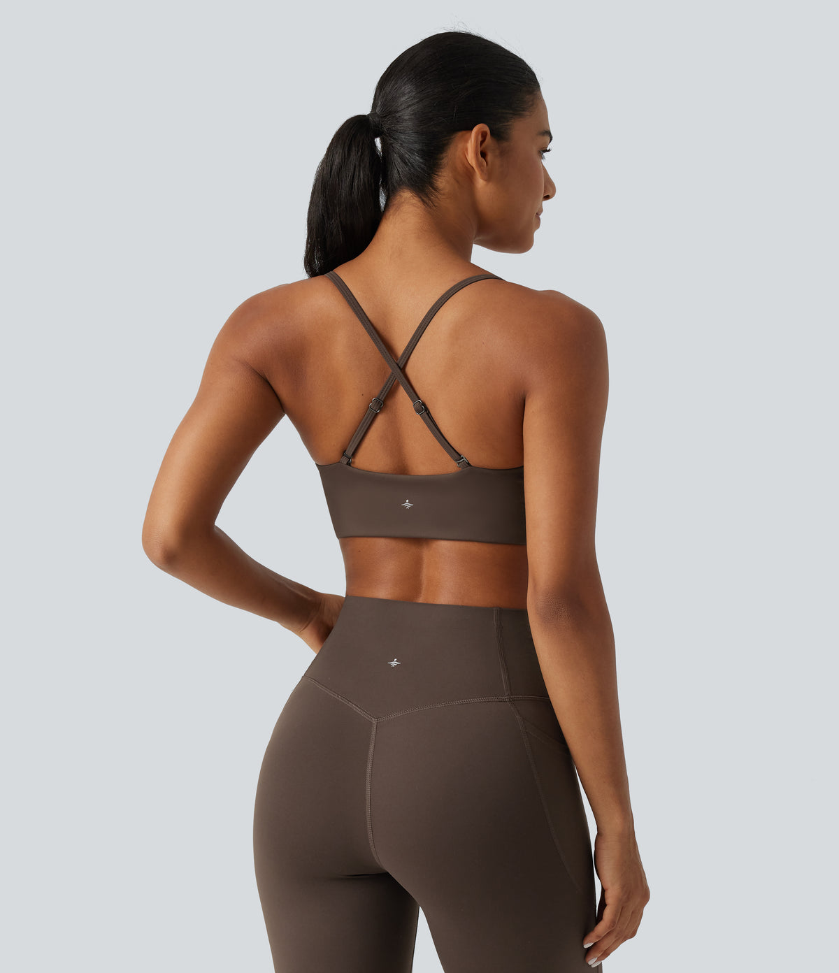 Airy Boat Neck Flounce Long Sleeve InstantCool Yoga Sports Top with Built-in Bra — Chocolate Martini — view 6