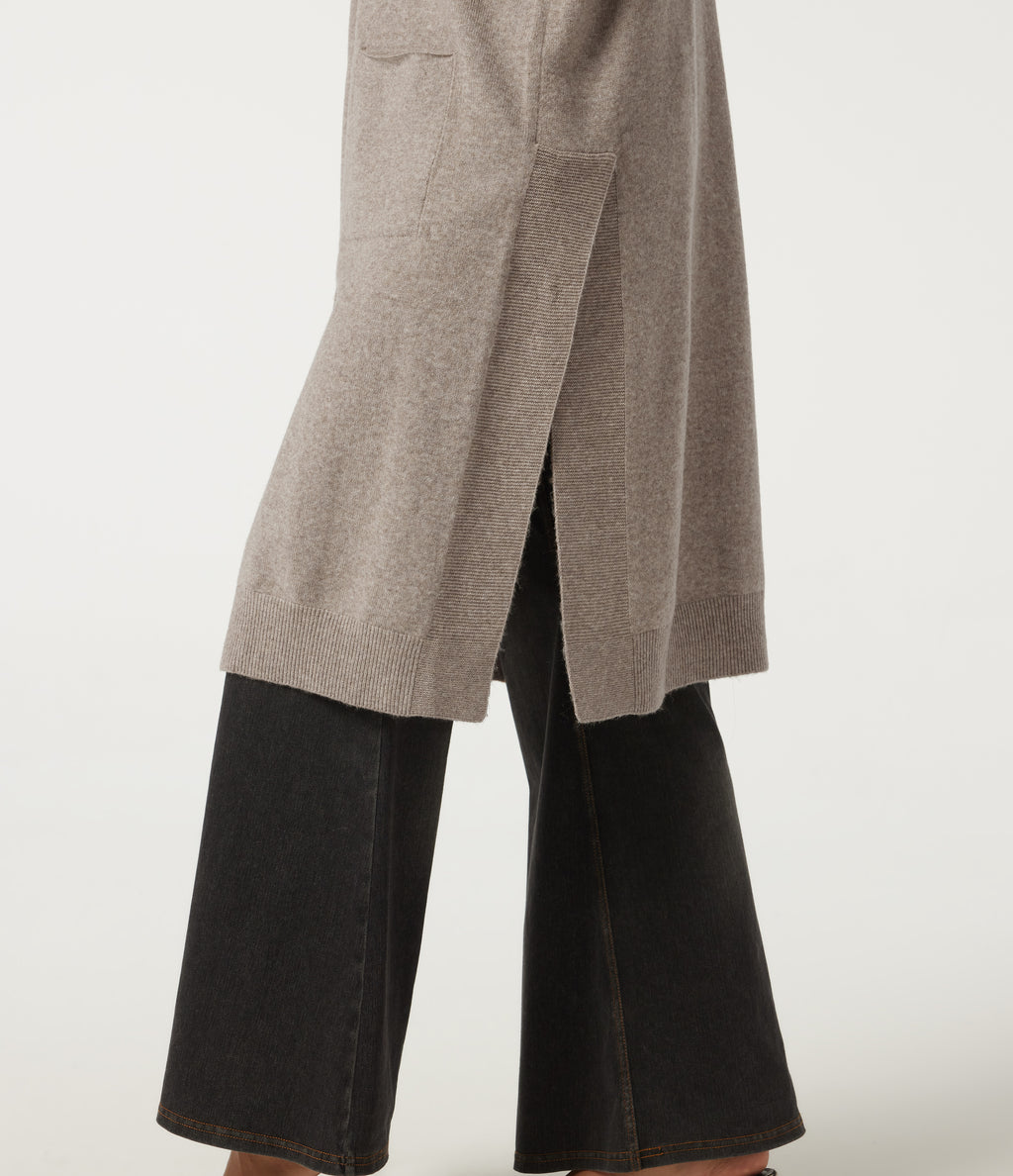 Long Sleeve Open Front Casual Cardigan with Pockets — Doeskin — view 7