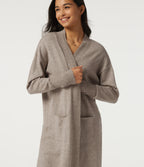 Long Sleeve Open Front Casual Cardigan with Pockets — Doeskin — view 4
