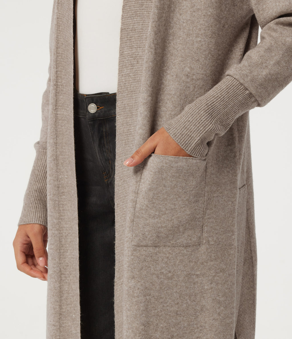 Long Sleeve Open Front Casual Cardigan with Pockets — Doeskin — view 5