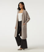 Long Sleeve Open Front Casual Cardigan with Pockets — Doeskin — view 3