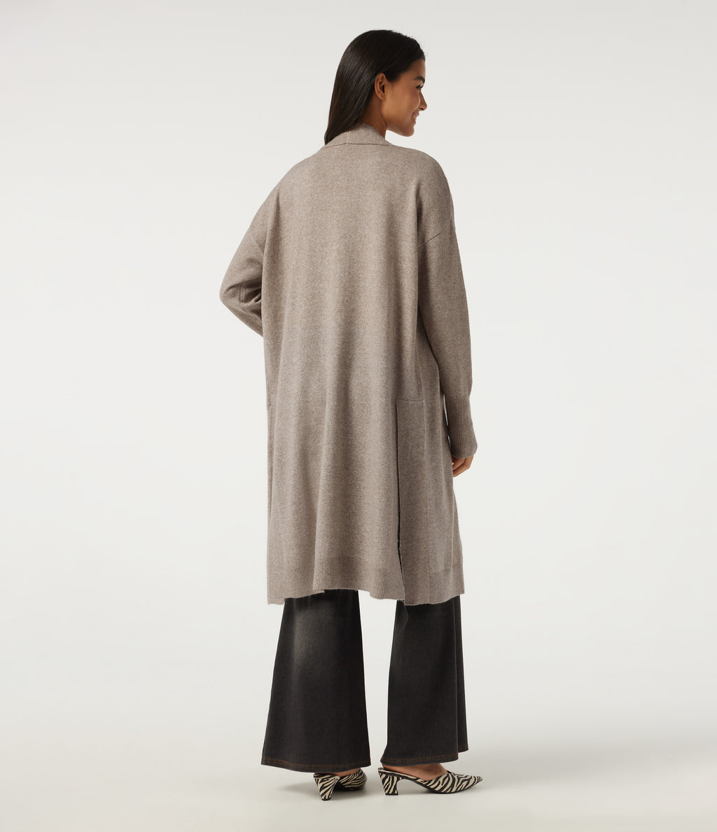 Long Sleeve Open Front Casual Cardigan with Pockets — Doeskin — view 2
