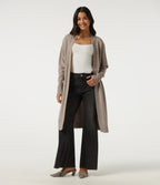 Long Sleeve Open Front Casual Cardigan with Pockets — Doeskin — view 1