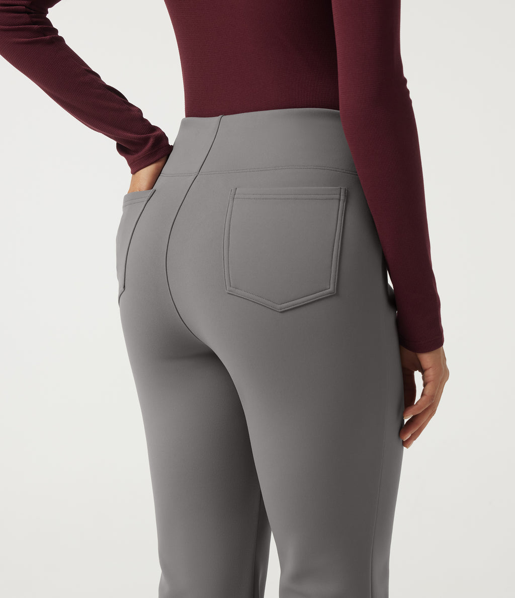 High Waisted Flare Work Trousers with Pockets — Silent Storm — view 5