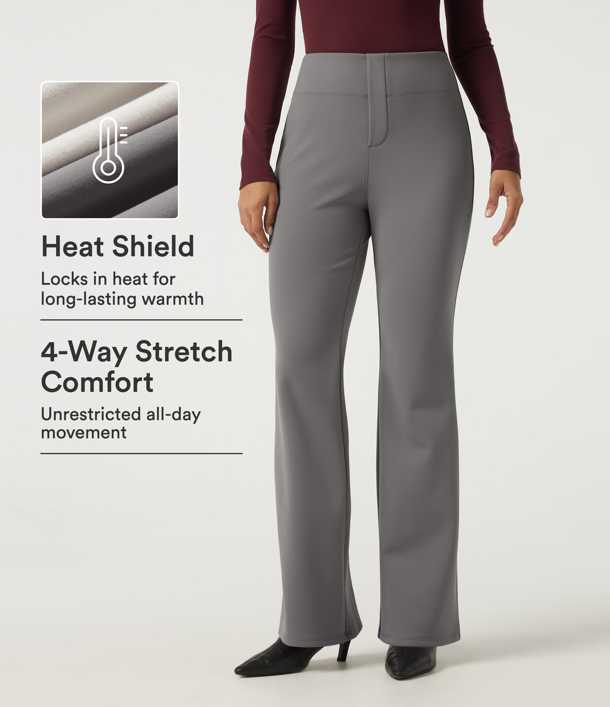 High Waisted Flare Work Trousers with Pockets — Silent Storm — view 1
