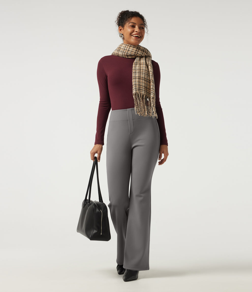 High Waisted Flare Work Trousers with Pockets — Silent Storm — view 6