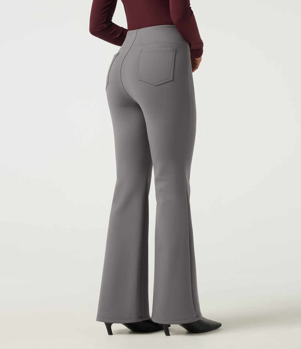 High Waisted Flare Work Trousers with Pockets — Silent Storm — view 2