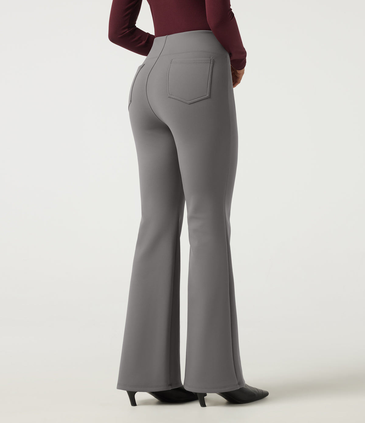 High Waisted Flare Work Trousers with Pockets — Silent Storm — view 2