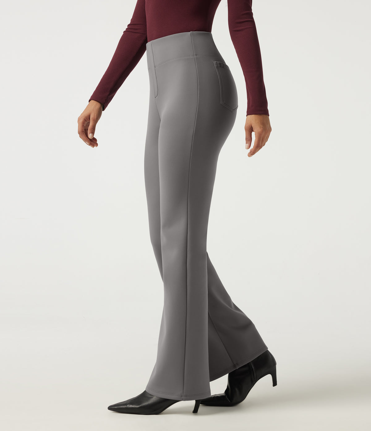High Waisted Flare Work Trousers with Pockets — Silent Storm — view 3