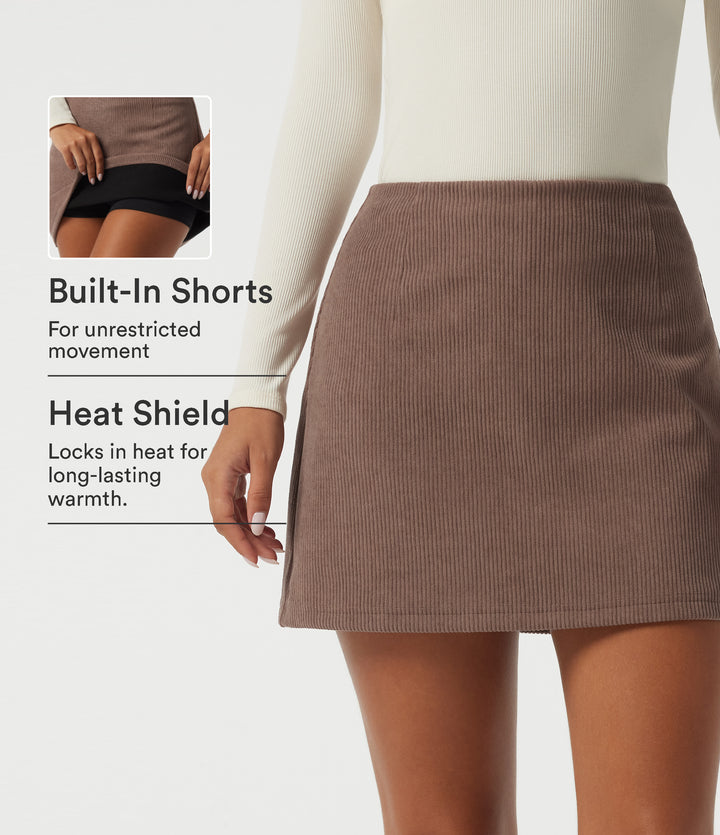 High Waisted A Line 2-in-1 Mini Corduroy Casual Skirt — Coca Mocha — view 1