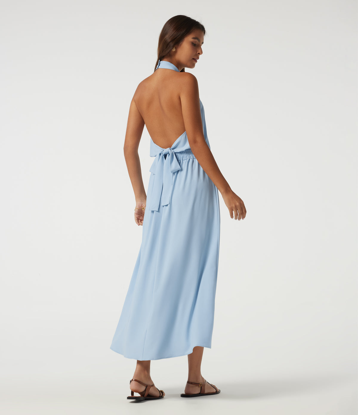 Halter Tie Back A-Line Casual Midi Dress — Thin Ice Blue — view 2