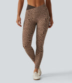 Leopard Print High Waisted Crossover Skinny Yoga Leggings with Pockets — Flow Leopard — view 3
