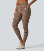 Leopard Print High Waisted Crossover Skinny Yoga Leggings with Pockets — Flow Leopard — view 1
