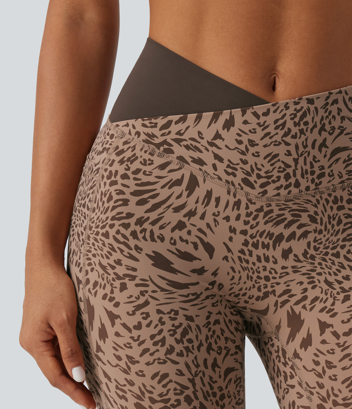 Leopard Print High Waisted Crossover Skinny Yoga Leggings with Pockets — Flow Leopard — view 6