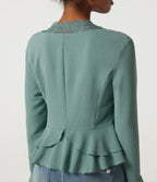 V Neck Contrast Lace Long Sleeve Ruffle Resort Top — Mineral Blue — view 5