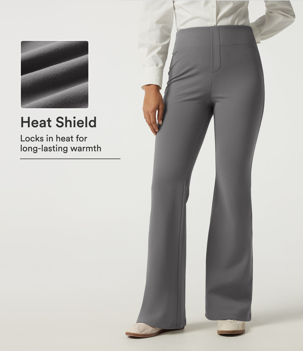 High Waisted Flare Fleece Work Trousers with Pockets — Silent Storm — view 1