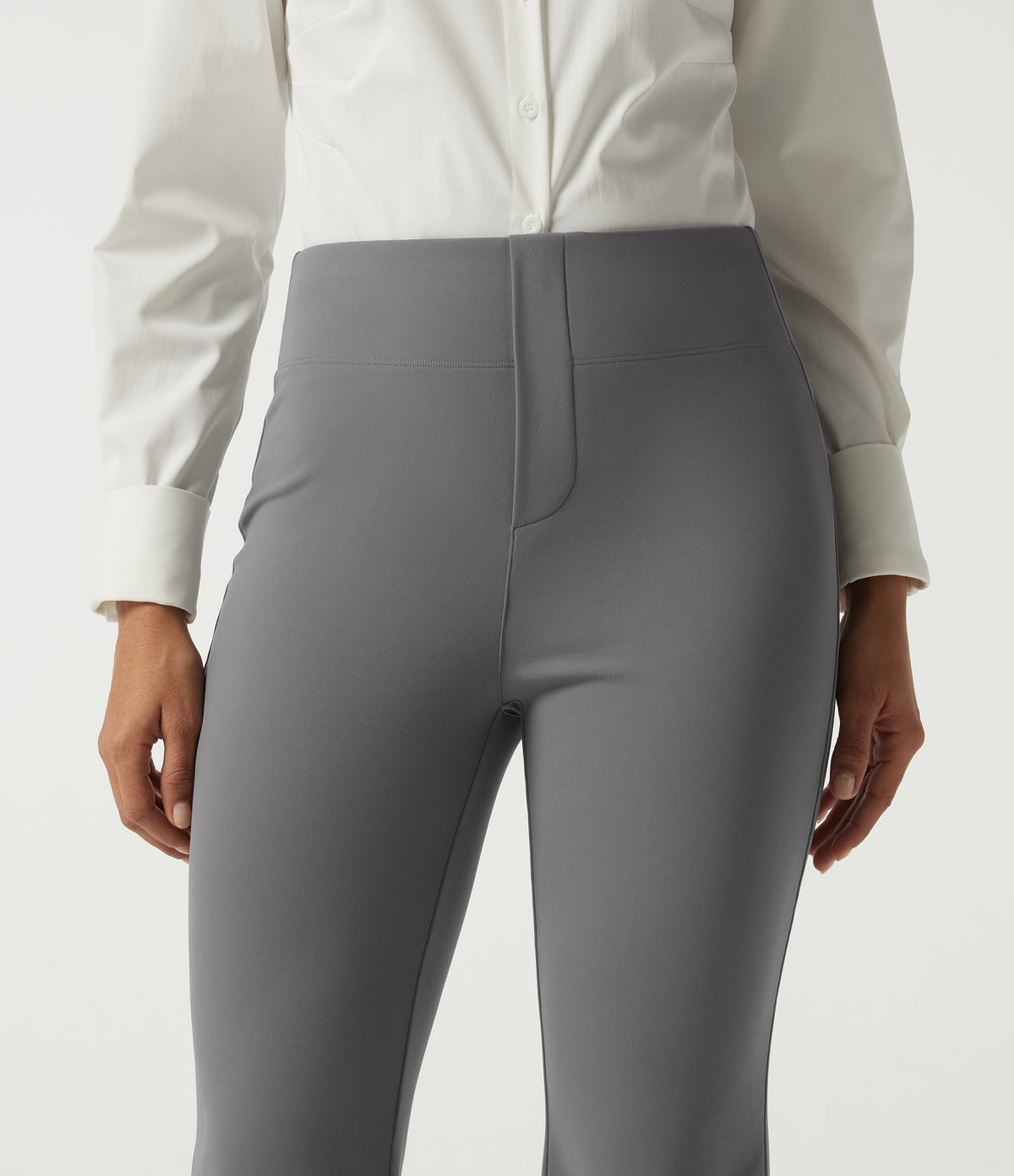 High Waisted Flare Fleece Work Trousers with Pockets — Silent Storm — view 5