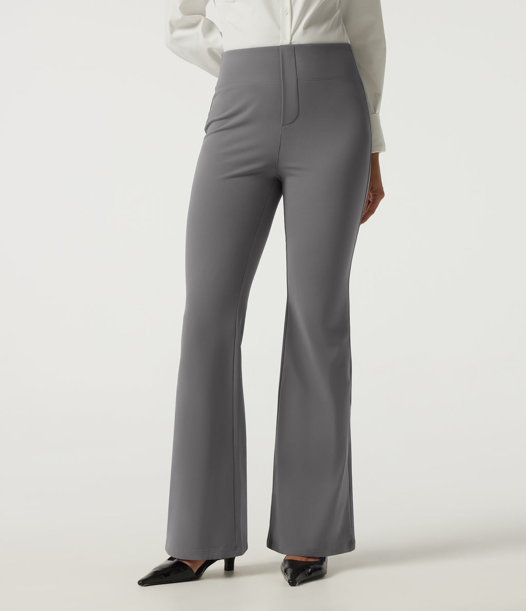High Waisted Flare Fleece Work Trousers with Pockets — Silent Storm — view 4