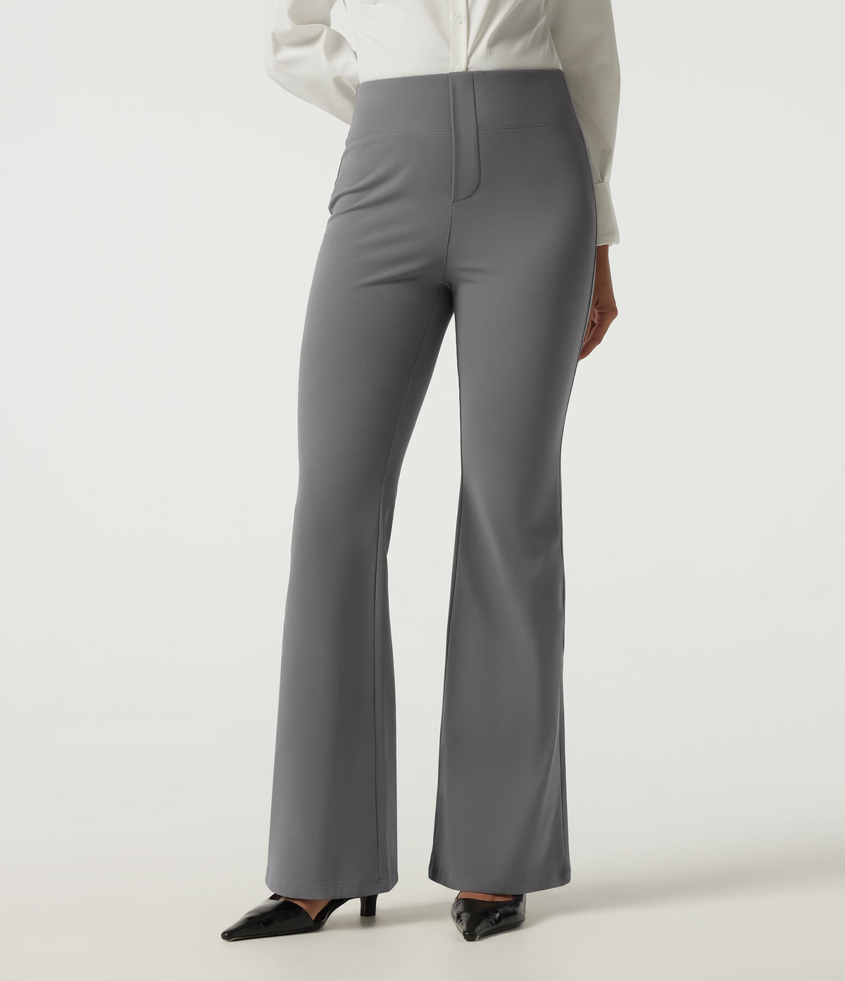 High Waisted Flare Fleece Work Trousers with Pockets — Silent Storm — view 4