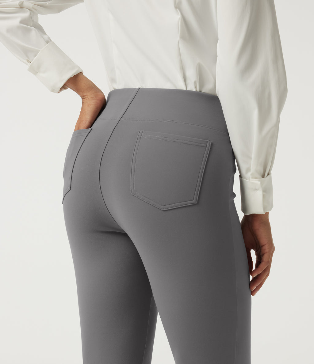 High Waisted Flare Fleece Work Trousers with Pockets — Silent Storm — view 6