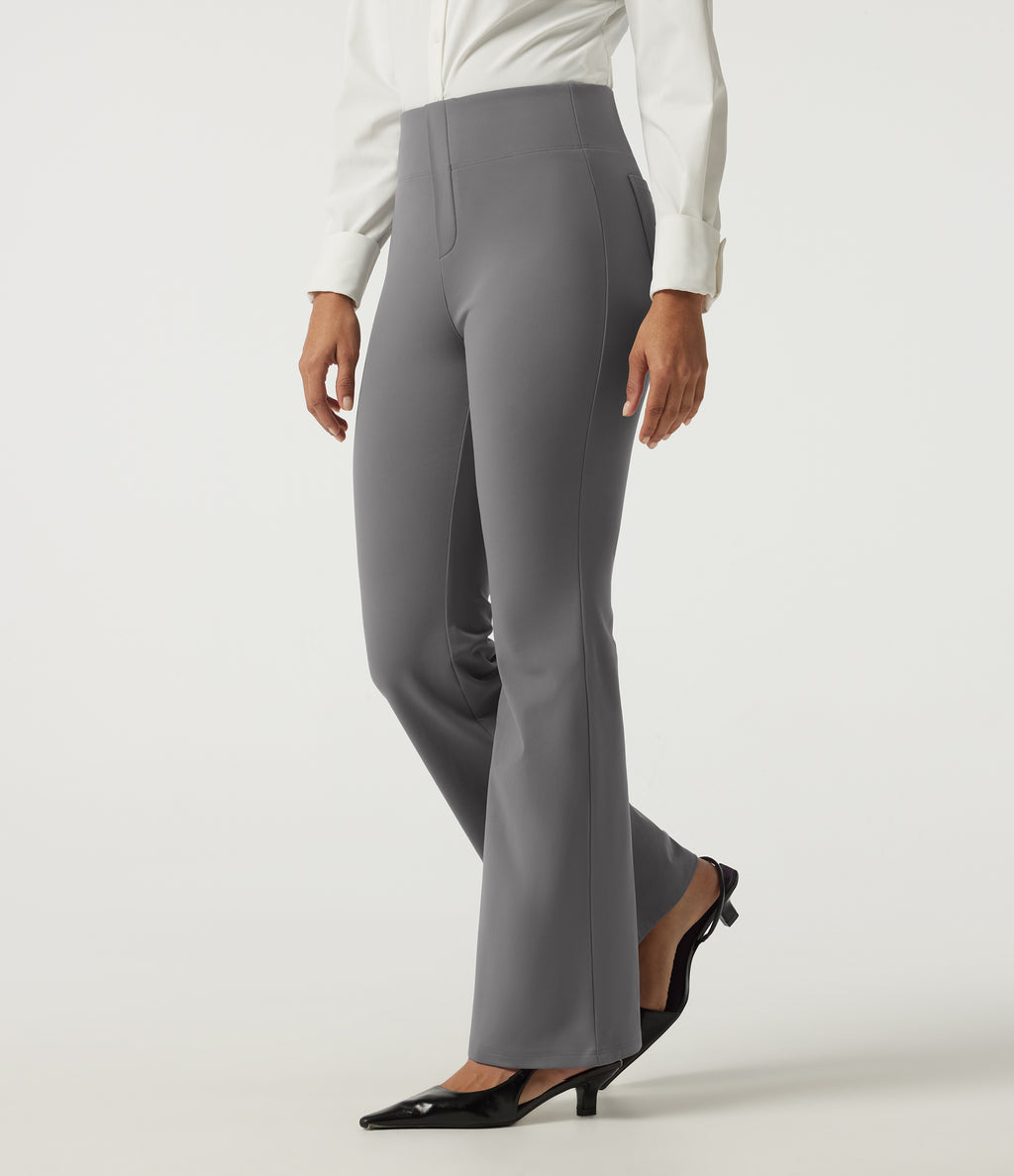 High Waisted Flare Fleece Work Trousers with Pockets — Silent Storm — view 3