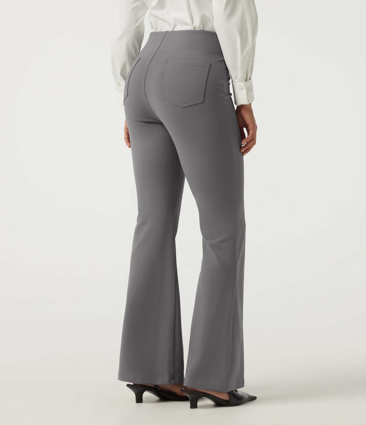 High Waisted Flare Fleece Work Trousers with Pockets — Silent Storm — view 2