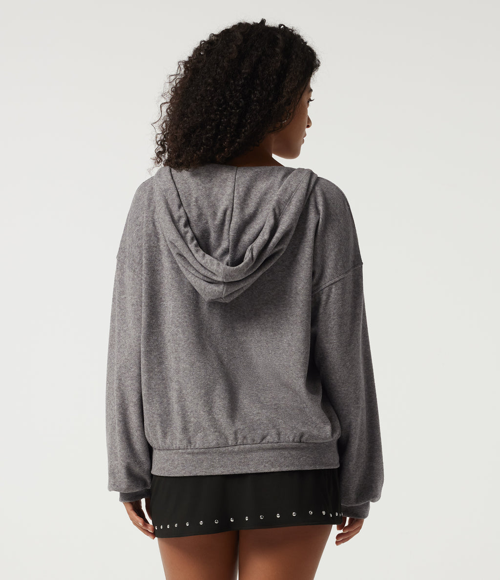 Hooded Long Sleeve Casual Pullover Sweatshirt with Pockets — Dark Mottled Grey — view 2