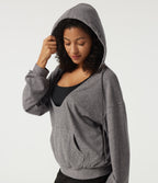 Hooded Long Sleeve Casual Pullover Sweatshirt with Pockets — Dark Mottled Grey — view 5