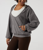 Hooded Long Sleeve Casual Pullover Sweatshirt with Pockets — Dark Mottled Grey — view 6