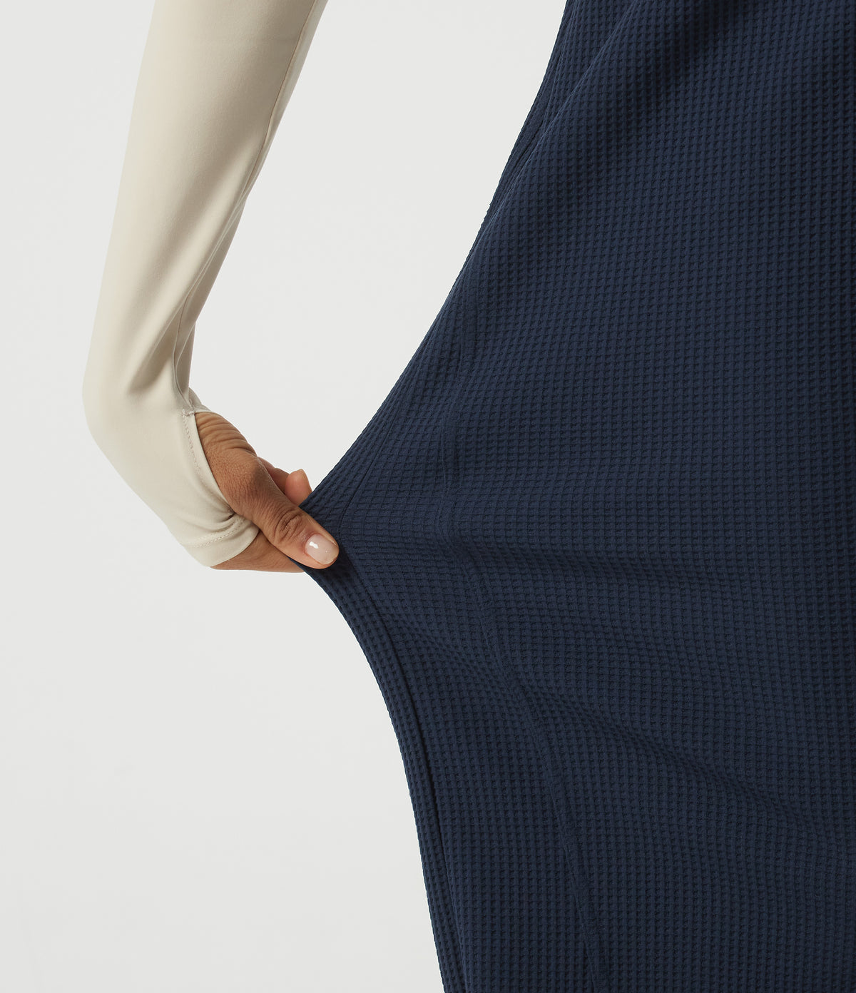 High Waisted Barrel Leg Waffle Casual Trousers with Pockets — Midnight Blue — view 7
